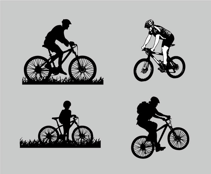 骑自行车的人剪影插画