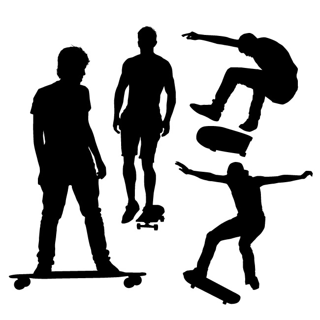 玩滑板的年轻人剪影图片