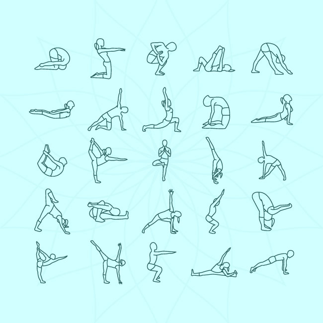 手绘线稿各种运动健身的姿势