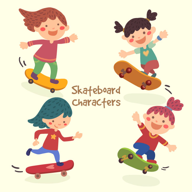 玩滑板的小孩手绘插画