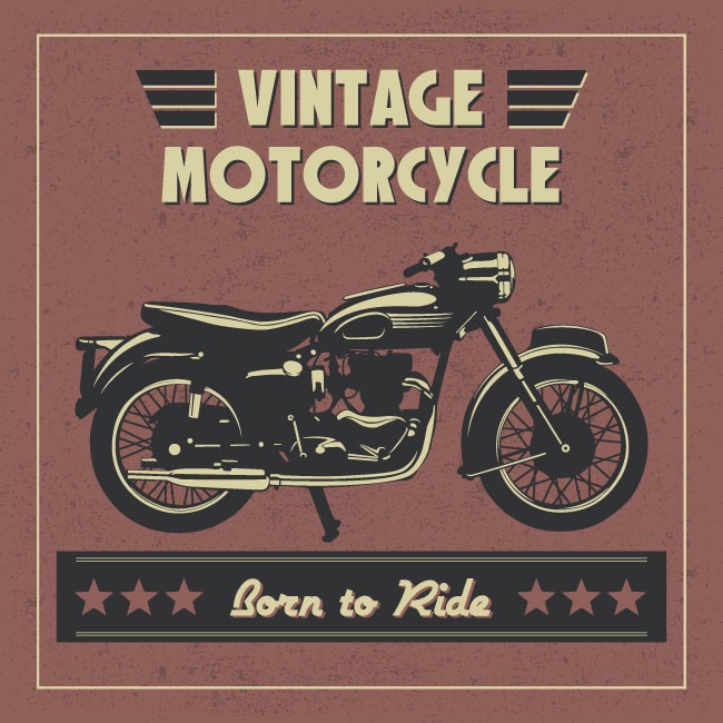 复古老式摩托车插画设计