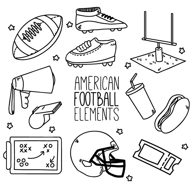 手绘线稿橄榄球运动元素