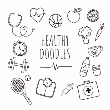 健康饮食和生活元素手绘线性图标