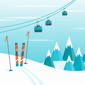滑雪场的缆车插画设计