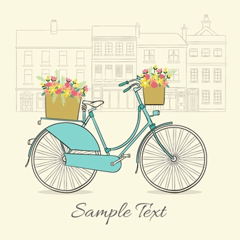 清新自行车花卉插画设计