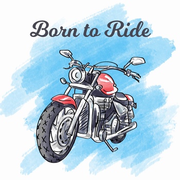 水彩手绘摩托车插画设计