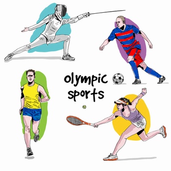 线稿手绘水彩奥林匹克运动项目运动员