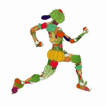 健康蔬菜组成的跑步姿势的人