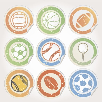 各种球类运动的复古风格图标设计