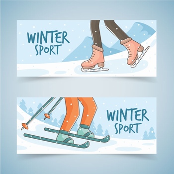 手绘滑雪运动插画设计