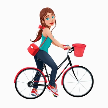 骑自行车的少女插画卡通形象