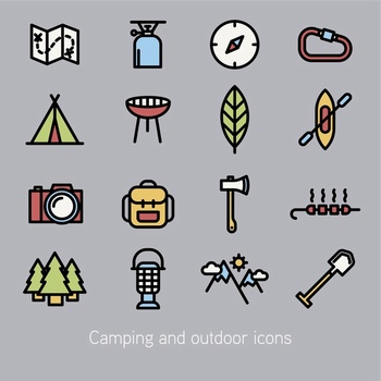 戶外野營旅游探險圖標設計