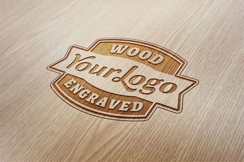 木纹上的雕刻logo效果