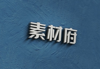 蓝色涂料肌理墙面上的立体logo样机