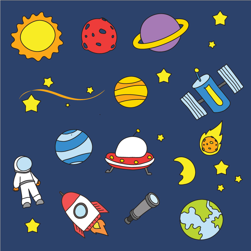儿童手绘宇航宇宙主题插画图标
