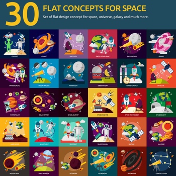 30个扁平化太空主题矢量插画