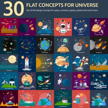 30个扁平化宇宙太空主题矢量插画