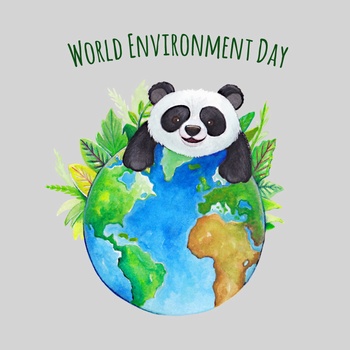 水彩手绘地球与熊猫