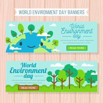 地球與綠色植物插畫banner