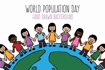 世界人口日各种肤色的儿童手拉手