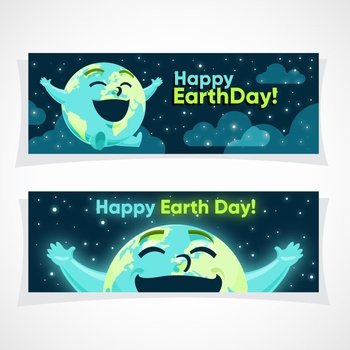 快樂開心的地球插畫設計-綠色環保矢量圖片