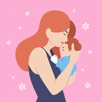 妈妈抱着婴儿的插画