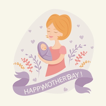 手绘插画躺在妈妈怀里的婴儿