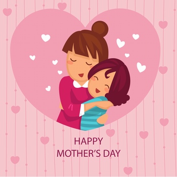 手绘插画母女抱在一起母亲节庆祝素材