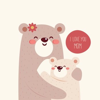 卡通插画熊妈妈和孩子