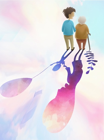水彩手绘搀扶老人母亲节海报背景