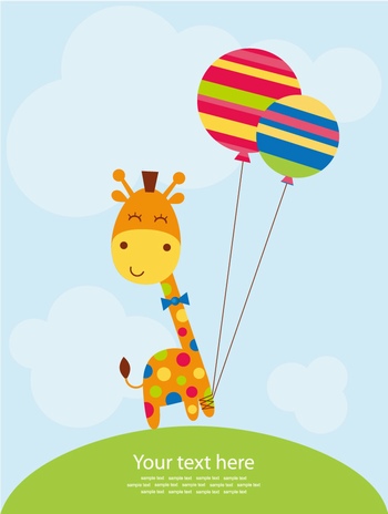 长颈鹿和气球卡通画