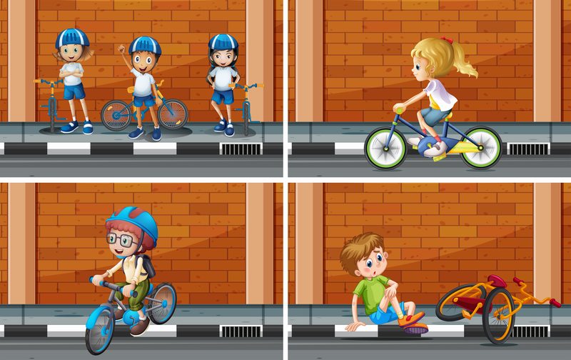 骑自行车的小孩子