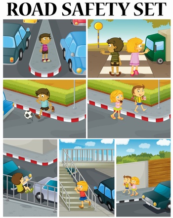 儿童交通道路安全卡通插画