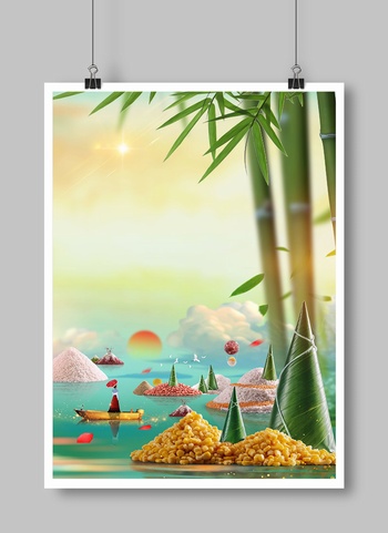 竹林粽子食材创意海报背景设计