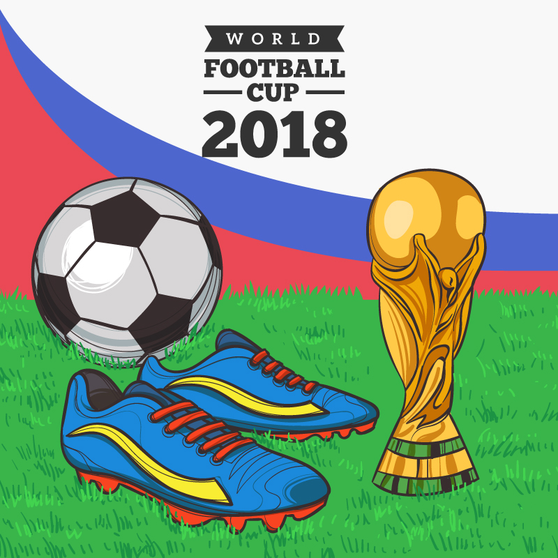 足球球鞋和世界杯手绘插画设计