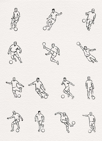 足球運動員各種踢球的姿勢圖標設計