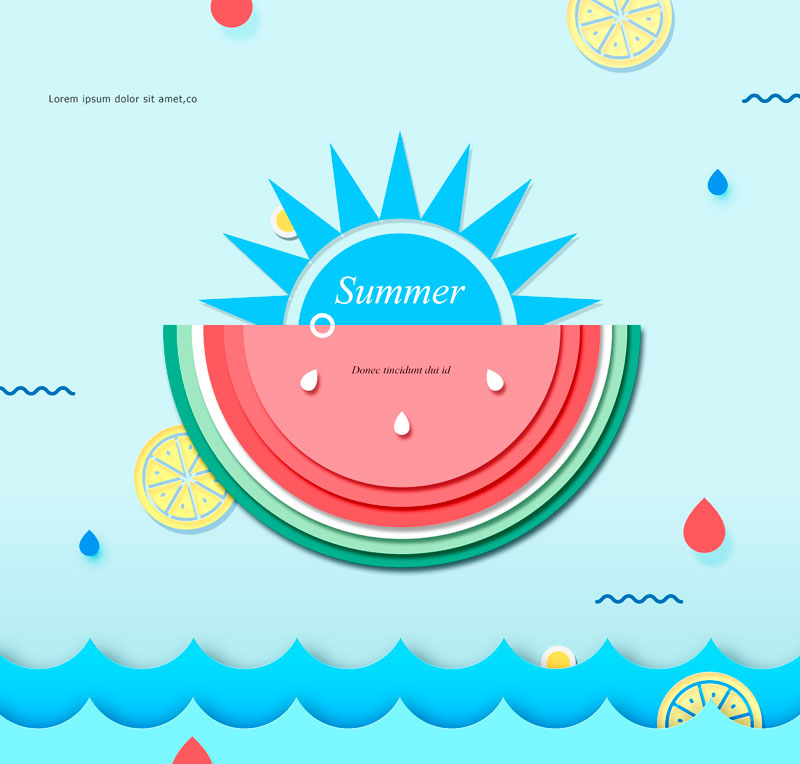夏季水果海滩西瓜海报设计元素