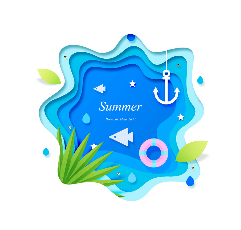 夏季剪纸风格海洋主题插画