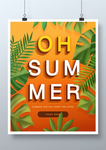夏季热带植物树叶促销海报设计