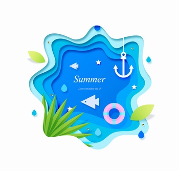 夏季剪纸风格海洋主题插画