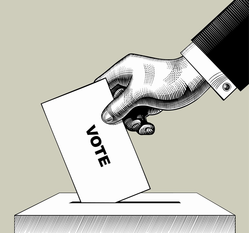 手绘插画将选票投进选票箱的瞬间