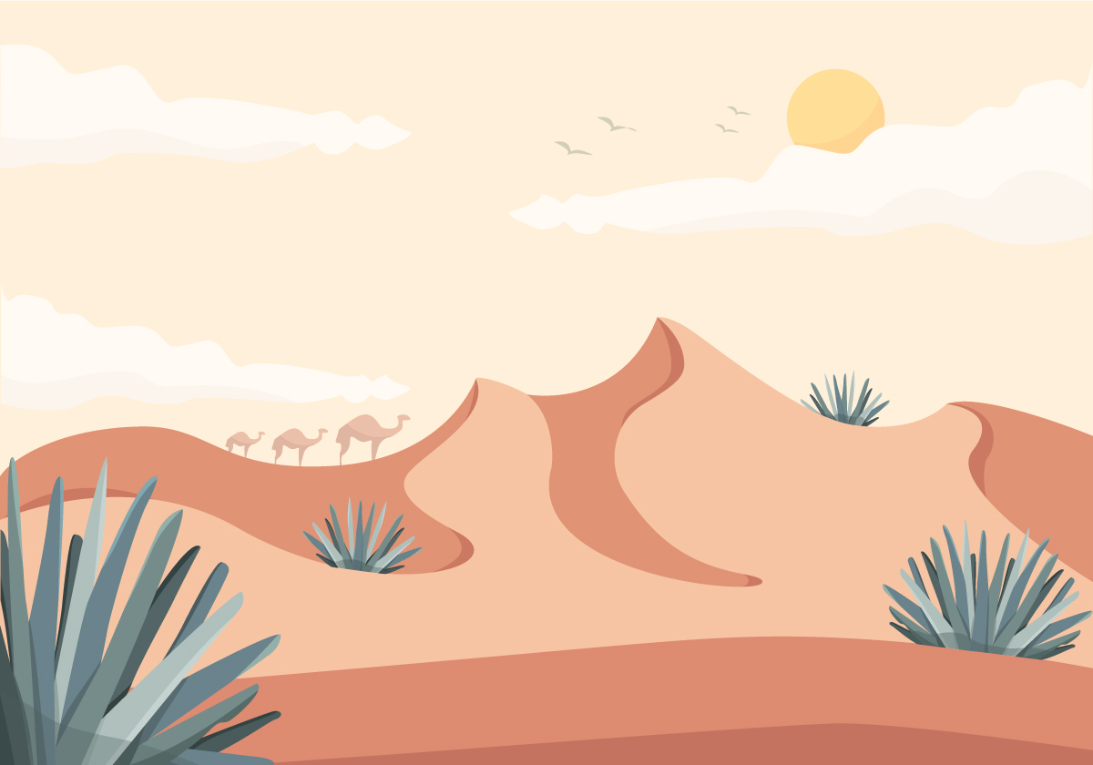 沙漠景色矢量插画