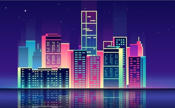 扁平化城市夜景建筑矢量插画