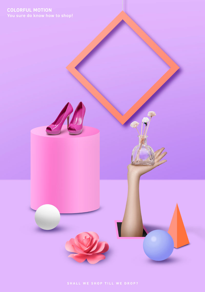 3d立体创意撞色时尚鞋包海报广告素材图