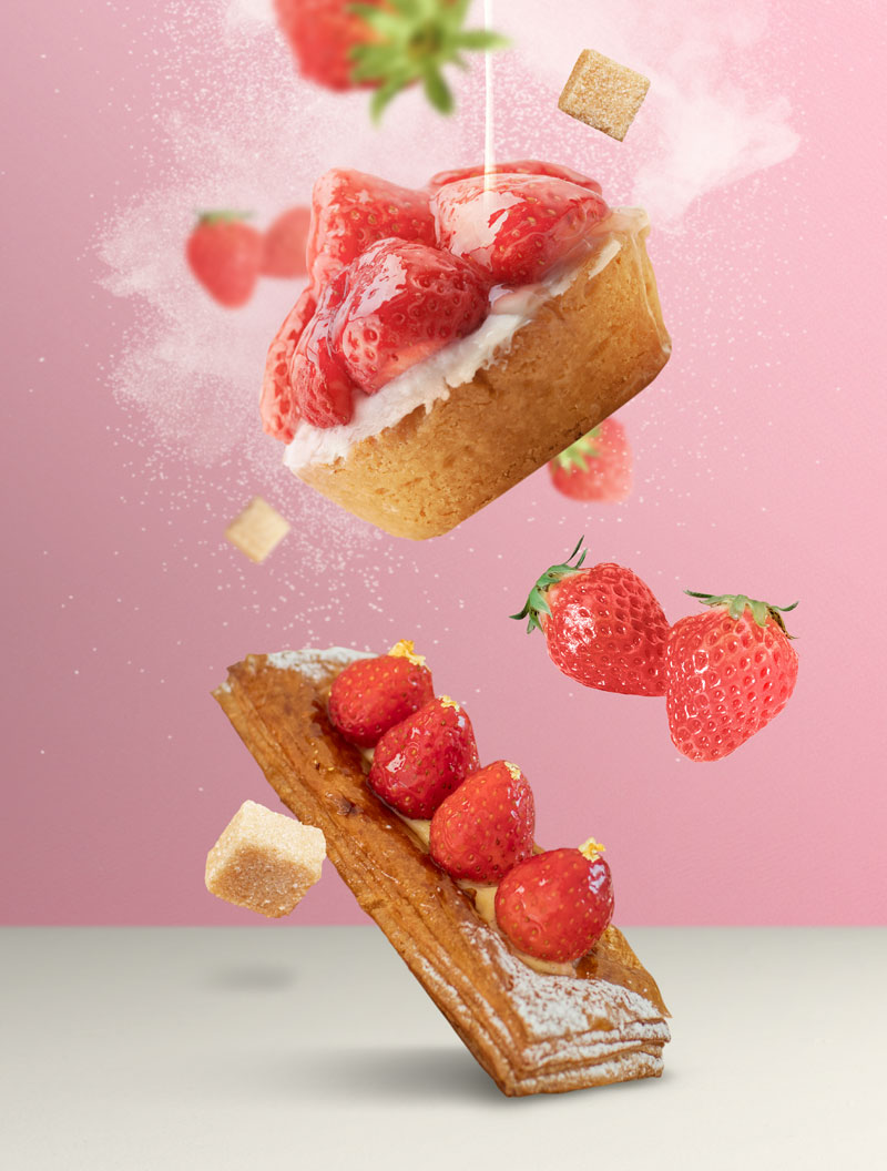 创意草莓奶油蛋糕悬浮海报