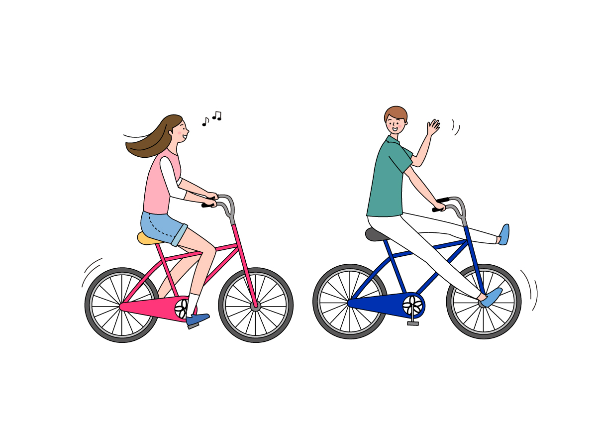 业余生活情侣骑单车插画素材