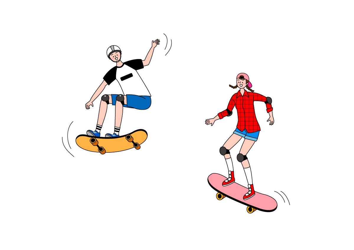 业余生活滑板少年手绘插画素材