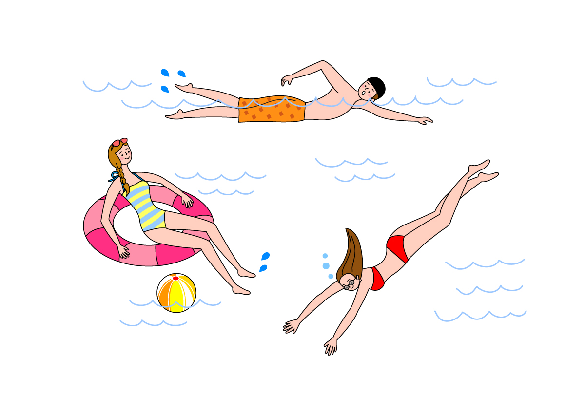 业余生活游泳手绘插画素材