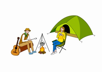 业余生活野营帐篷手绘插画素材