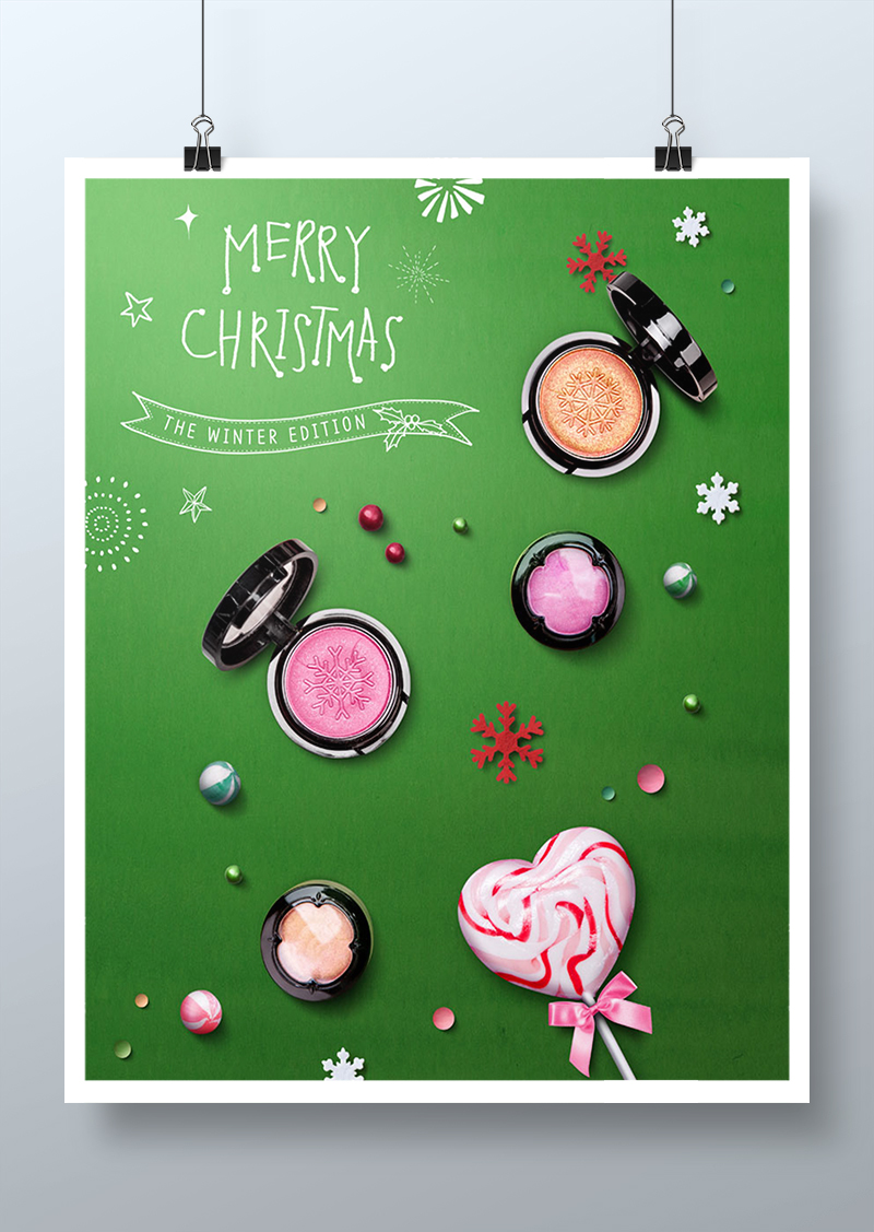 圣诞节主题粉底化妆品促销海报模板素材